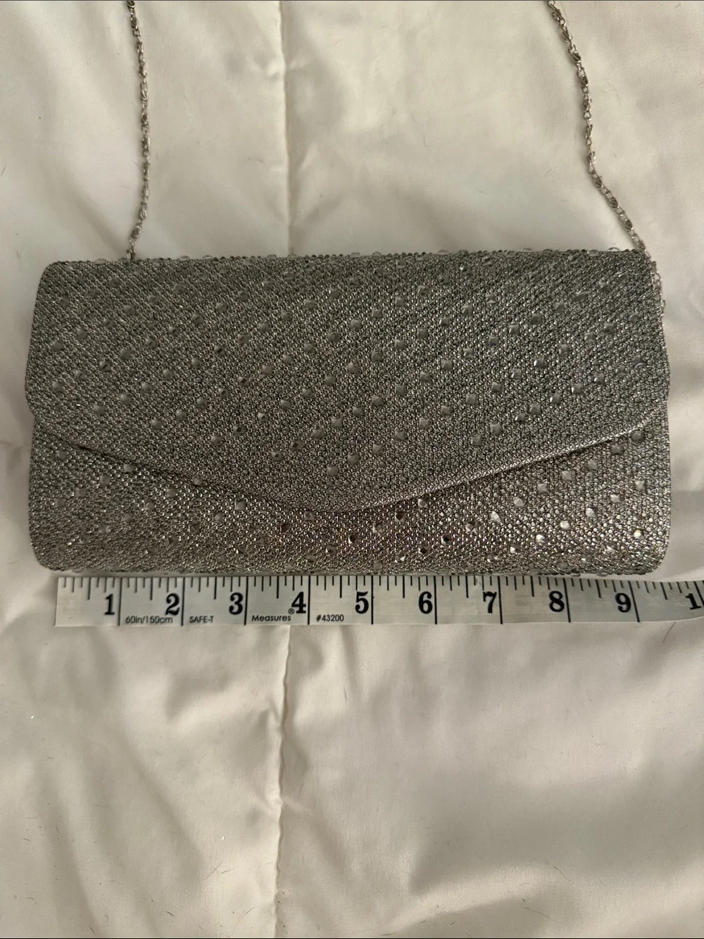 Silver Rhinestone Evening Clutch with Chain Strap